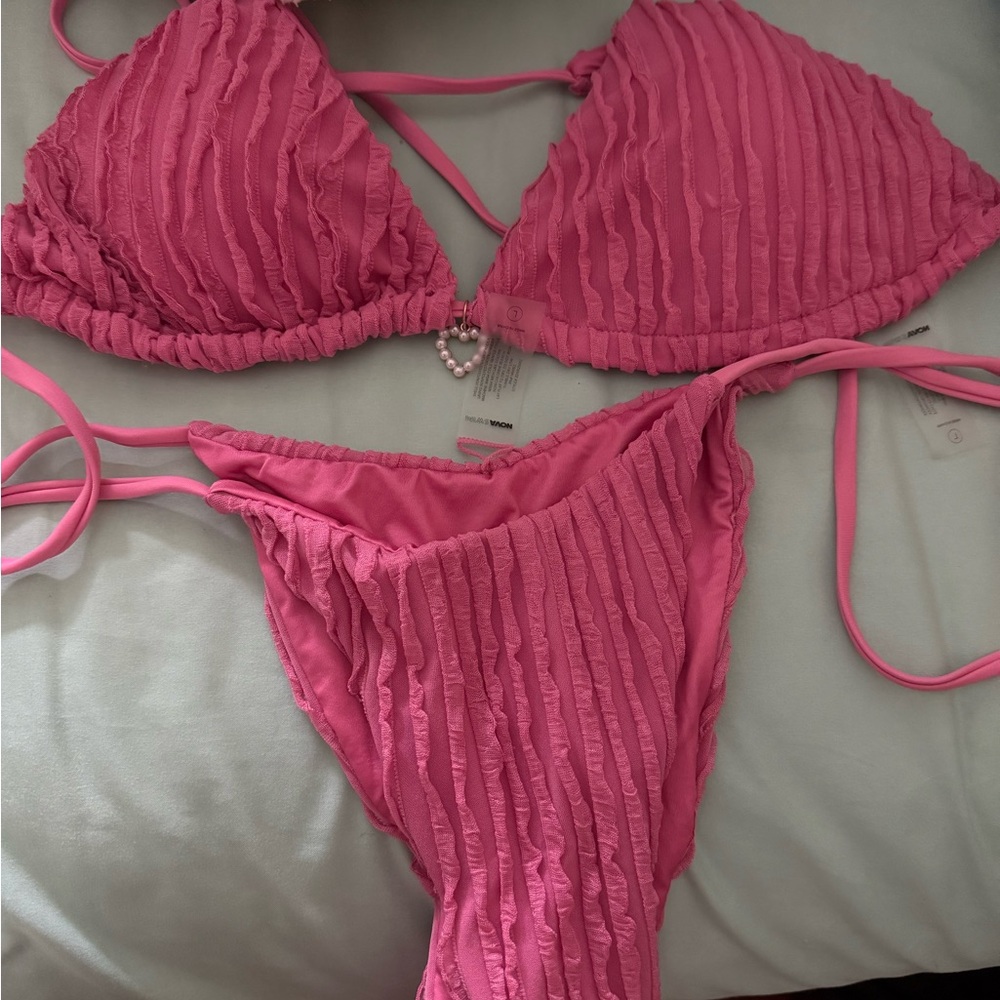 Pink Textured Bikini Set